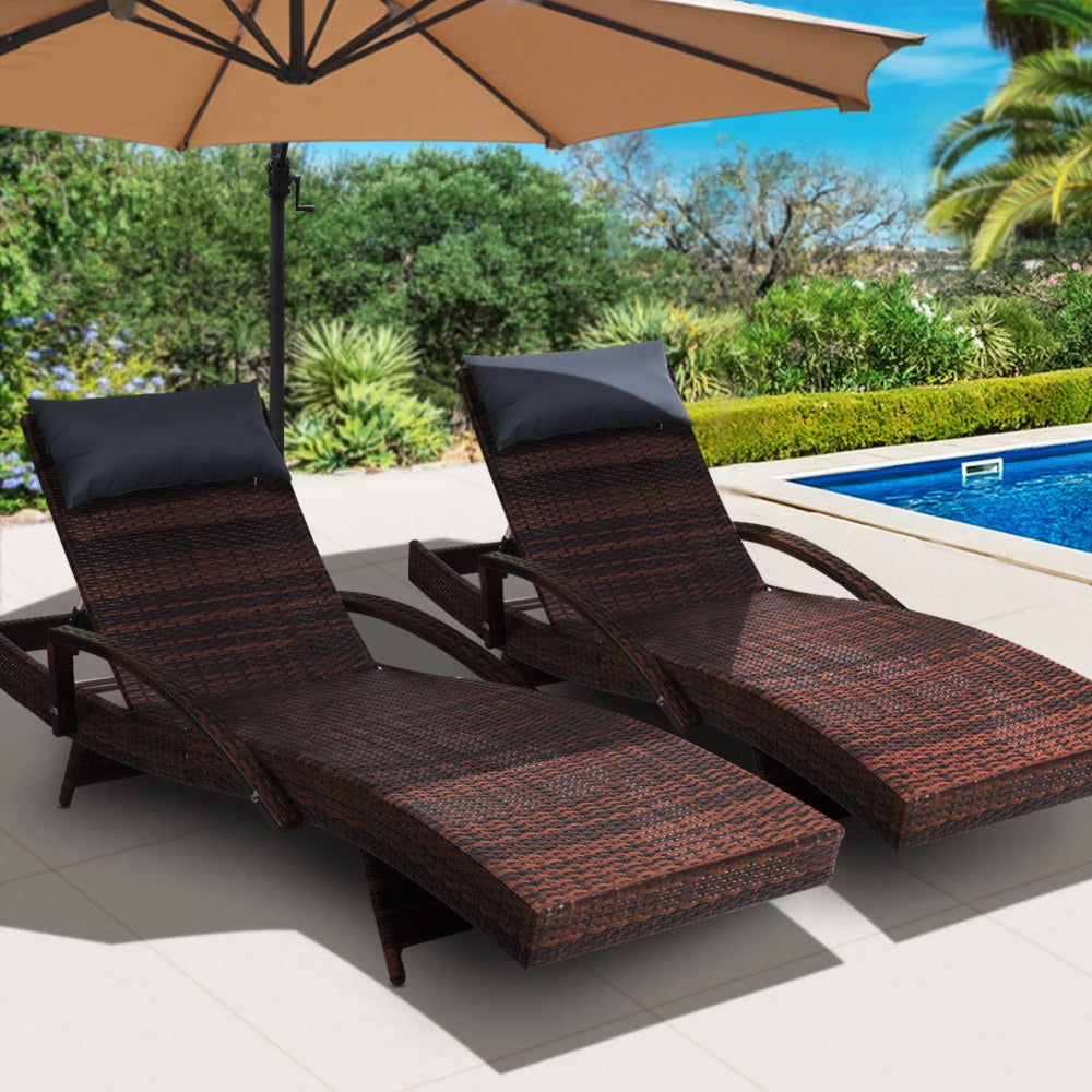 Sorrento Premium Set of 2 Sun Lounges - Brown